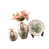 Maxbell Ceramic Flower Vase Set Boho with Round Tray for Indoor Farmhouse Decoration Style B