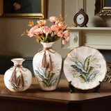 Maxbell Ceramic Flower Vase Set Boho with Round Tray for Indoor Farmhouse Decoration Style B