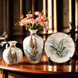 Maxbell Ceramic Flower Vase Set Boho with Round Tray for Indoor Farmhouse Decoration Style B