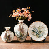Maxbell Ceramic Flower Vase Set Boho with Round Tray for Indoor Farmhouse Decoration Style B