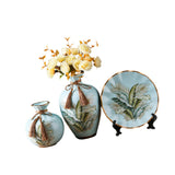 Maxbell Ceramic Flower Vase Set Boho with Round Tray for Indoor Farmhouse Decoration Style C