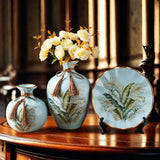 Maxbell Ceramic Flower Vase Set Boho with Round Tray for Indoor Farmhouse Decoration Style C