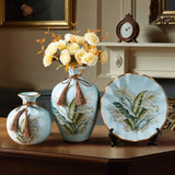 Maxbell Ceramic Flower Vase Set Boho with Round Tray for Indoor Farmhouse Decoration Style C