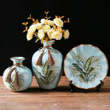 Maxbell Ceramic Flower Vase Set Boho with Round Tray for Indoor Farmhouse Decoration Style C