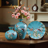 Maxbell 3Pcs Ceramic Vases Home Decor Plant Containers for Dining Room Shelf Balcony Blue