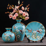 Maxbell 3Pcs Ceramic Vases Home Decor Plant Containers for Dining Room Shelf Balcony Blue