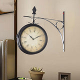 Maxbell Double Sided Wall Clock Antique Round Silent Watches for Yard Outside Office