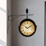 Maxbell Double Sided Wall Clock Antique Round Silent Watches for Yard Outside Office