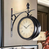 Maxbell Double Sided Wall Clock Antique Round Silent Watches for Yard Outside Office