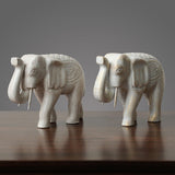Maxbell 2Pcs Wooden Elephant Statues Home Decor Figurines for Entrance Hotel Bedroom