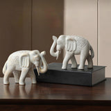 Maxbell 2Pcs Wooden Elephant Statues Home Decor Figurines for Entrance Hotel Bedroom