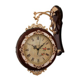 Maxbell Double Sided Wall Clock Quiet Farmhouse Decorative Clock for Villa Porch Bar Brown