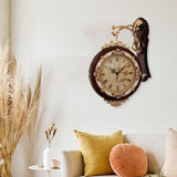 Maxbell Double Sided Wall Clock Quiet Farmhouse Decorative Clock for Villa Porch Bar Brown