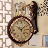 Maxbell Double Sided Wall Clock Quiet Farmhouse Decorative Clock for Villa Porch Bar Brown