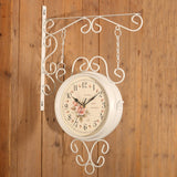 Maxbell Double Sided Wall Mounted Clock Quiet Antique Design for Home Kitchen Office white