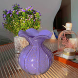 Maxbell Glass Flower Vase Ornament Decorative Art Vase for Desk Dining Room Entrance Purple