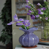 Maxbell Glass Flower Vase Ornament Decorative Art Vase for Desk Dining Room Entrance Purple