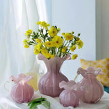 Maxbell Glass Flower Vase Ornament Decorative Art Vase for Desk Dining Room Entrance Pink