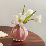 Maxbell Glass Flower Vase Ornament Decorative Art Vase for Desk Dining Room Entrance Pink