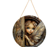 Maxbell 2D Flat Door Sign Wood Fairy Garden Decoration for Lawn Backyard Yard
