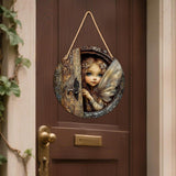 Maxbell 2D Flat Door Sign Wood Fairy Garden Decoration for Lawn Backyard Yard