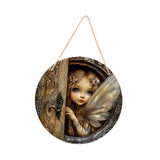 Maxbell 2D Flat Door Sign Wood Fairy Garden Decoration for Lawn Backyard Yard