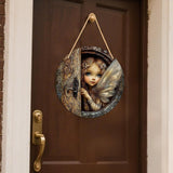 Maxbell 2D Flat Door Sign Wood Fairy Garden Decoration for Lawn Backyard Yard