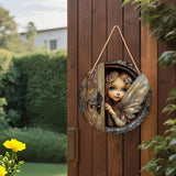 Maxbell 2D Flat Door Sign Wood Fairy Garden Decoration for Lawn Backyard Yard