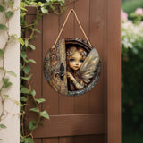 Maxbell 2D Flat Door Sign Wood Fairy Garden Decoration for Lawn Backyard Yard
