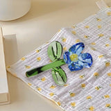 Maxbell Mini Glass Flower Small Home Decoration Ornament Gifts for Summer Table Home Dark Blue