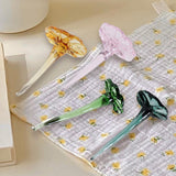 Maxbell Mini Glass Flower Ornament Artificial Flower for Spring Indoor Office Green Lotus Leaf