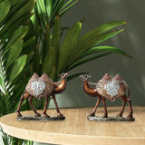 Maxbell 2Pcs Camel Statue Creative Funny Animal Sculpture for Farmhouse Walkway Home Wood Grain Color
