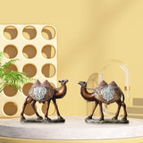 Maxbell 2Pcs Camel Statue Creative Funny Animal Sculpture for Farmhouse Walkway Home Wood Grain Color