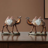 Maxbell 2Pcs Camel Statue Creative Funny Animal Sculpture for Farmhouse Walkway Home Wood Grain Color