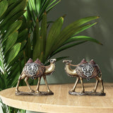 Maxbell 2Pcs Camel Statue Creative Funny Animal Sculpture for Farmhouse Walkway Home Gold