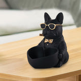 Maxbell Bulldog Statue Key Holder Bowl Cute 6.3x8.3x8.3inch Stylish Desktop Ornament Black