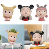Maxbell Girl Face Flower Pot Gift Cute Resin Planter for Bookshelf Living Room Style A