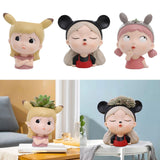 Maxbell Girl Face Flower Pot Gift Cute Resin Planter for Bookshelf Living Room Style A