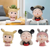 Maxbell Girl Face Flower Pot Gift Cute Resin Planter for Bookshelf Living Room Style A