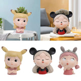 Maxbell Girl Face Flower Pot Gift Cute Resin Planter for Bookshelf Living Room Style A