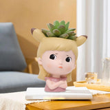 Maxbell Girl Face Flower Pot Gift Cute Resin Planter for Bookshelf Living Room Style A