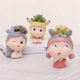 Maxbell Girl Face Flower Pot Gift Cute Resin Planter for Bookshelf Living Room Style A
