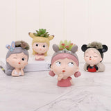 Maxbell Girl Face Flower Pot Gift Cute Resin Planter for Bookshelf Living Room Style A