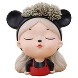 Maxbell Girl Face Flower Pot Gift Cute Resin Planter for Bookshelf Living Room Style B