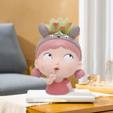 Maxbell Girl Face Flower Pot Gift Cute Resin Planter for Bookshelf Living Room Style C