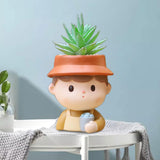 Maxbell Cute Resin Planter Gift Home Decor Girl Flower Pot for Patio Shelf Farmhouse Drink