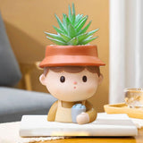 Maxbell Cute Resin Planter Gift Home Decor Girl Flower Pot for Patio Shelf Farmhouse Drink