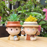 Maxbell Cute Resin Planter Gift Home Decor Girl Flower Pot for Patio Shelf Farmhouse Drink