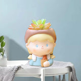 Maxbell Cute Resin Planter Gift Home Decor Girl Flower Pot for Patio Shelf Farmhouse French Bread