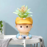 Maxbell Cute Resin Planter Gift Home Decor Girl Flower Pot for Patio Shelf Farmhouse Camera